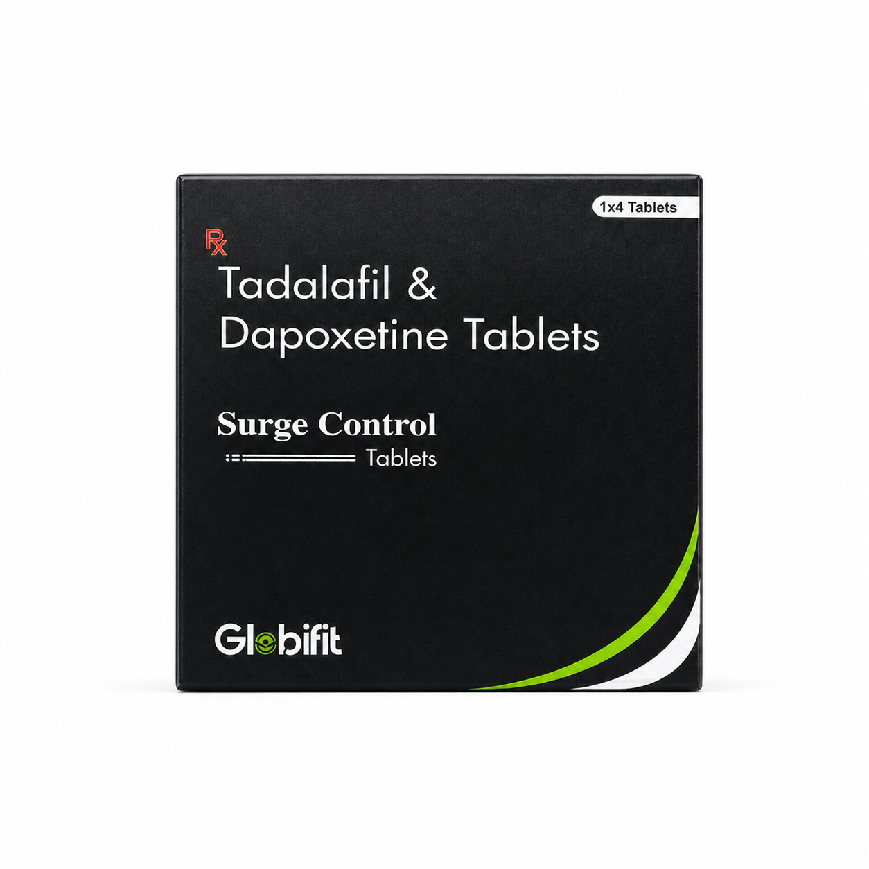 Globifit Surge Control Tadalafil and Dapoxetine tablets box on white background